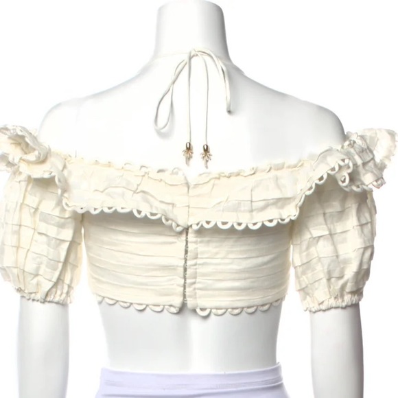 ZIMMERMANN Allia Loop Lace Off-The-Shoulder Short Sleeve Crop Top Zimmermann 1 - Picture 5 of 13